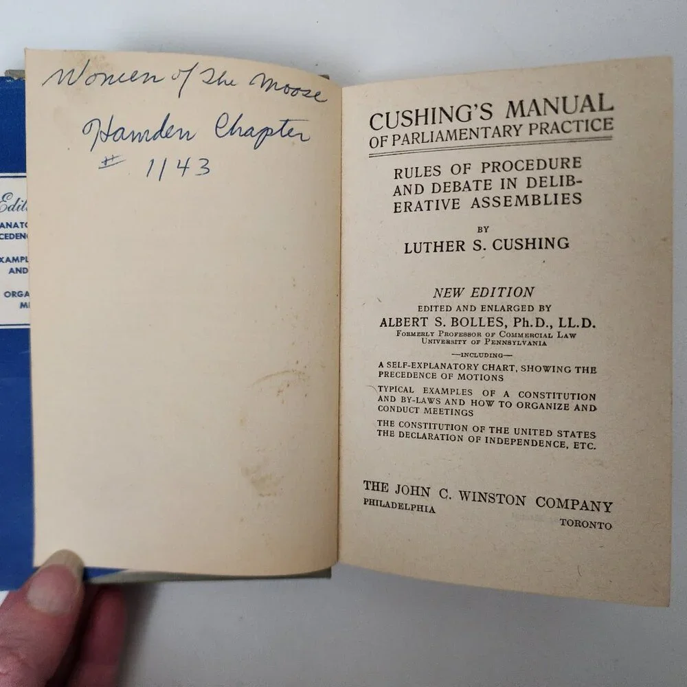 Cushing's Manual of Parliamentary Practice 1935 HC by Cushing & Bolles